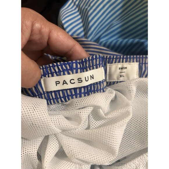 Pacsun Shorts Mens Size XL Swim Trunks Blue White Seersucker Stripes Net Briefs - Picture 2 of 6